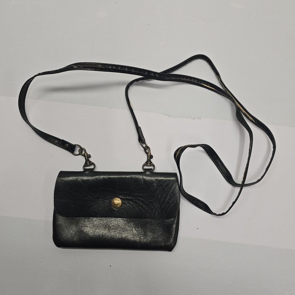 Dea Dia Black Leather XSmall Crossbody Bag Wallet Pouch Brass Hardware